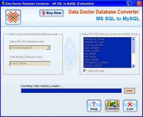MSSQL to MySQL Conversion Program screen shot