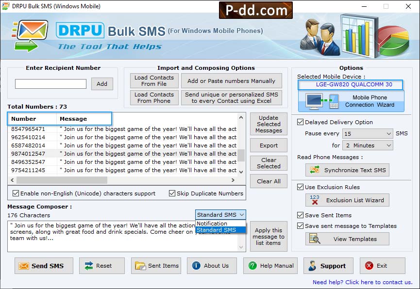 Bulk Text Messaging Software for Windows Based Mobile Phones