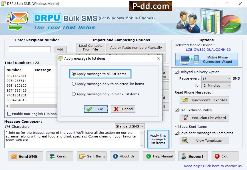 Bulk Text Messaging Software for Windows Based Mobile Phones  