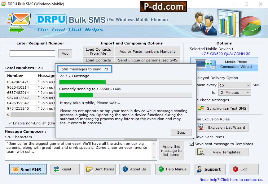 Bulk Text Messaging Software for Windows Based Mobile Phones